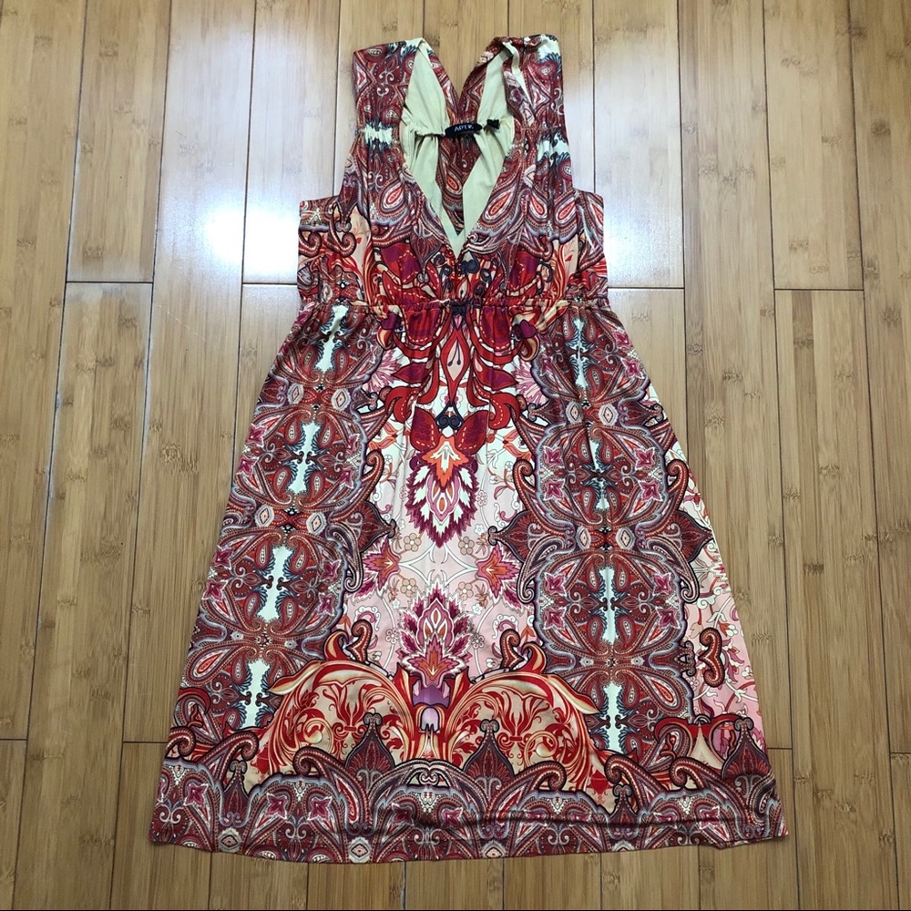 Red paisley printed sleeveless dress